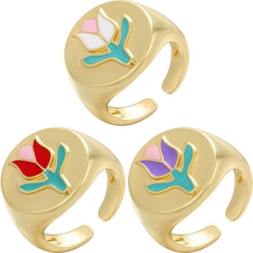 ZHUKOU Tulip flower Ring for women Enamel Chunky opening Rings flower language 'loyal love' Fashion jewelry wholesale VJ154