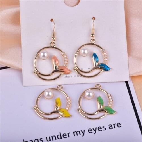 10pcs 30*31mm Mermaid Tail Pearl Enamel Metal Charms for Earring Bracelet DIY Jewelry Making