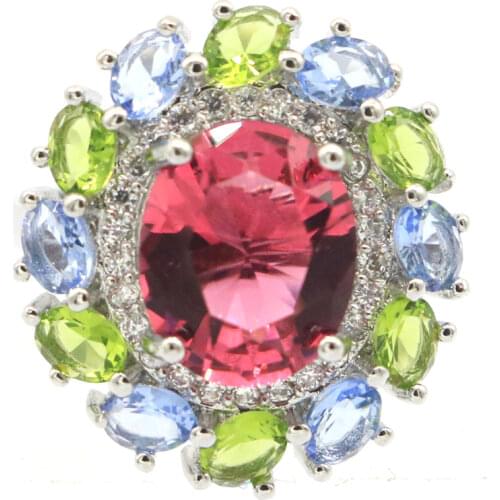 23x20mm SheCrown Hollow Heart Ring Created Rhodolite Garnet For Women Birthday Gift Silver Ring Fine Jewelry Wholesale