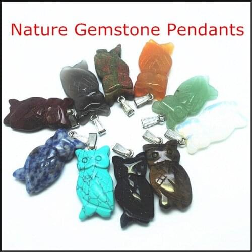 3 pcs nature gem stone pendants blue stone red stone gem stone aventurine malachite owl shapes size 20x40mm