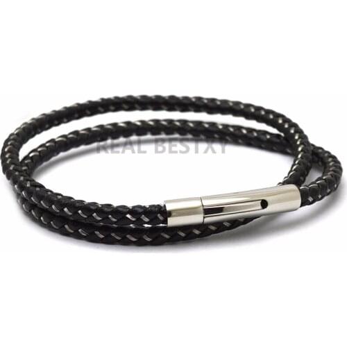 5pcs/lot Leather Stainless Steel spring open Buckle Men Women Leather Bracelet Fashion Charm Bracelets for men jewelry wholesale