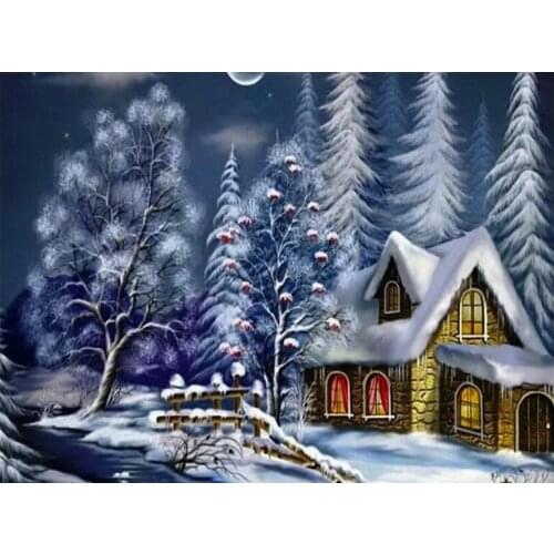 Diy Diamond Painting snow tree house winter Scenery Full Embroidery Diamond Mosaic Square/Round Drill Winter Kit Christmas Gift