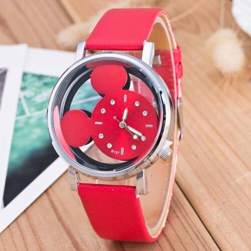 Disney Mickey Mouse watch Mickey Minnie Anime Figure Children watch For Kids Boys Girls Cartoon Leather watches Gifts Toys