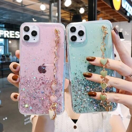 Glitter Stars Wristband Bracelet Soft Phone Case For Redmi Note 10 Pro Case Cover For Xiaomi Redmi Note 9 8T 9C 8A 7A K20 Mi 10