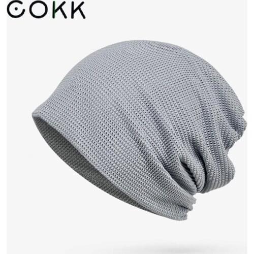 COKK Summer Beanie Hat Women Men Unisex Solid Mesh Breathable Turban Hat Headwear Baggy Cap Headwrap Hariband Bonnet Femme Gorro
