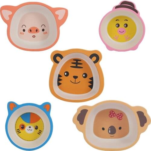 Cartoon Bamboo Fiber Baby Solid Food Bowl Drop-Resistant Childrens Cute Feeding Plate Kindergarten Bamboo Bowls