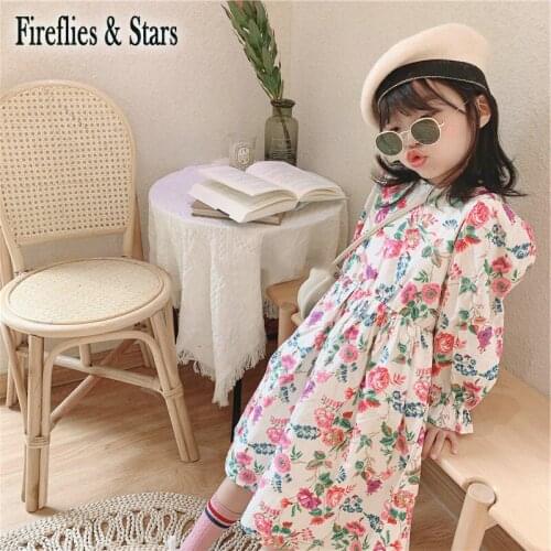 Spring Autumn Girls Dress Baby Dress Kids Vestidos Children Clothes Floral Print O Neck Long Sleeve Cotton 3 To 7 Yrs