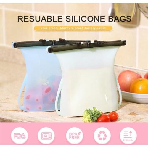 Food Grade Silicone Fresh Bags Sealed Storage Bags Refrigerator Bag Reusable Fruit Meat Milk Storage Containers Kitchen Tools
