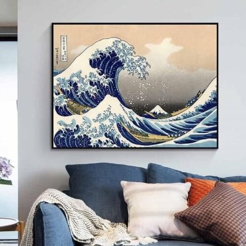 Katsushika Hokusai Kanagawa Surfing Canvas Painting Japan-style Posters Seascape Paintings Living Room Decoration Pictures