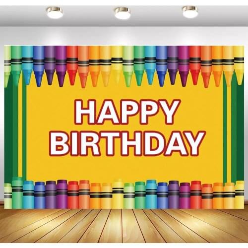 Colorful Watercolor Pencils Pens Decoration Kids Birthday Background Photographic Painting Theme Family Party Backdrops Photo