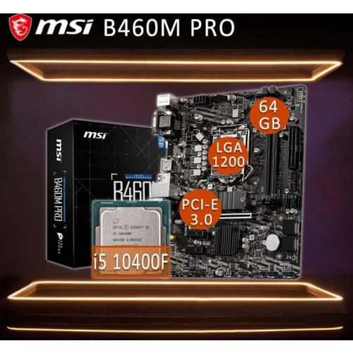 MSI B460M PRO Motherboard With Intel Core i5 10400F Motherboard Combo Six-Core Intel i5 CPU DDR4 Desktop B460 Placa-mãe 1200