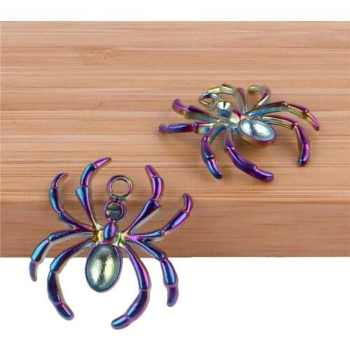 10X 23605 Rainbow Color Spider Pendant Metal Jewelry DIY Making Findings Charms Pendants