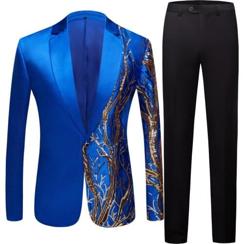 Men Suit Sequins Blazer Mens royal blue Club Party Singers Fit Suit Jacket Male Business Stage Shiny Costume Wedding Suits