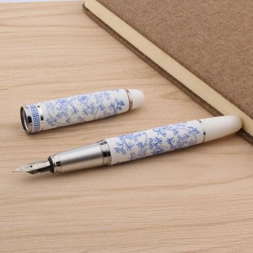 Fountain Pen Blue And White Porcelain Flowers Metal Medium Nib Ink Pens for Writing