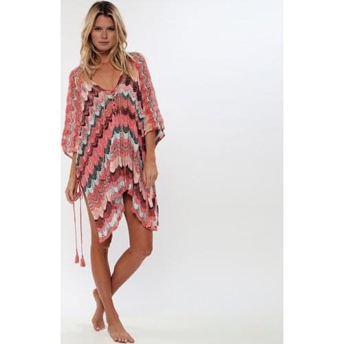 Beach Cover Up Bikini Crochet Knitted Tassel Tie Beachwear Summer Swimsuit Cover Up Sexy See-through Beach Dress