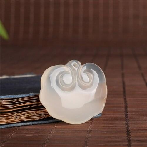 Natural White Agate Chalcedony RUYI Pendant Necklace Jadeite Chalcedony Amulet Fashion Jewelry Luck Gifts Women Sweater Chain