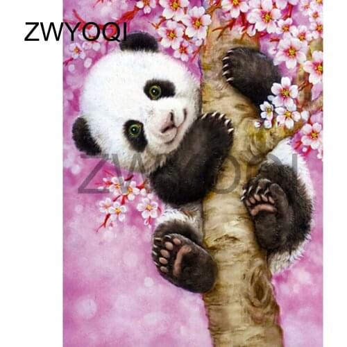 Full Square Diamond embroidery Cross stitch panda peach blossom Full Round Diamond mosaic panda DIY 3D Diamond painting panda