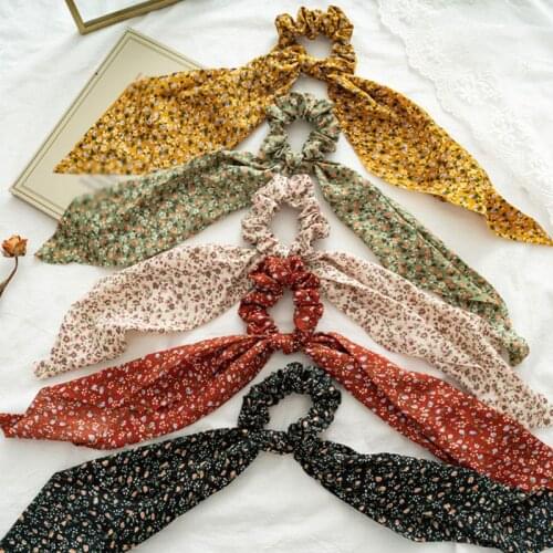 Long Hair Scarf Ribbons Hair Tie DIY Hair Rope Floral Print Elastic Hair Bands Hair Scrunchie Ponytail Holder Hair Accessories