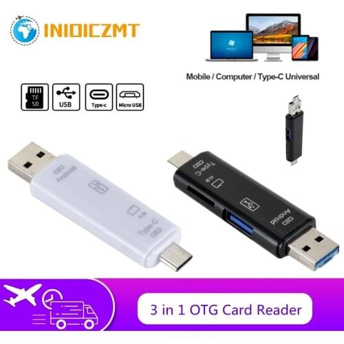 INIOICZMT OTG USB 3-in-1 card reader Type-C&MicroUSB&USB3.0 All-In-1 High-speed OTG TF/USB Android computer expansion connector