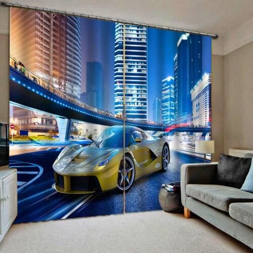 Blue 3D Curtain Luxury Blackout Window Curtain Living Room City night curtains Blackout curtain
