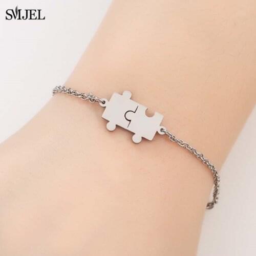 SMJEL Double Puzzel Lock Bracelets for Couple Stainless Steel Geometric Game Puzzle Bracelet & Bangles Women Jewelry Gifts