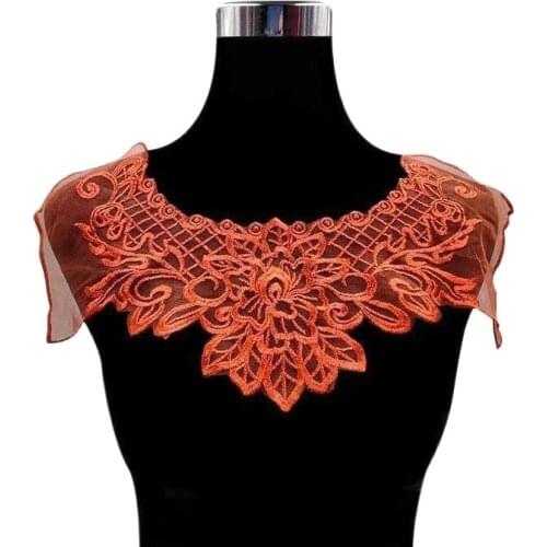 Modern Coffee Organza Embroidered Lace Material Fabirc Dress Guipure Collar Trim Applique Sewing Trimmings And Embellishments