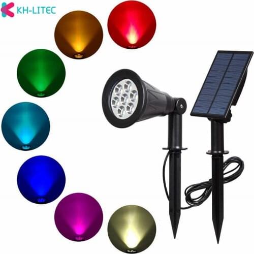 KHLITEC 7 LED Solar Spotlight With Solar Panel Auto Color-Changing Outdoor Lighting Solar Powered Garden Lamp Wall Light