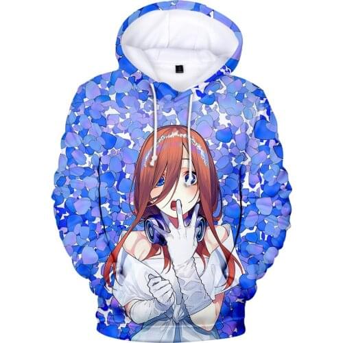 3D Anime Hoodies Sweatshirts Cute Nakano Miku The Quintessential Quintuplets Men Woman Hooded Casual Boy Girl Kids Clothing