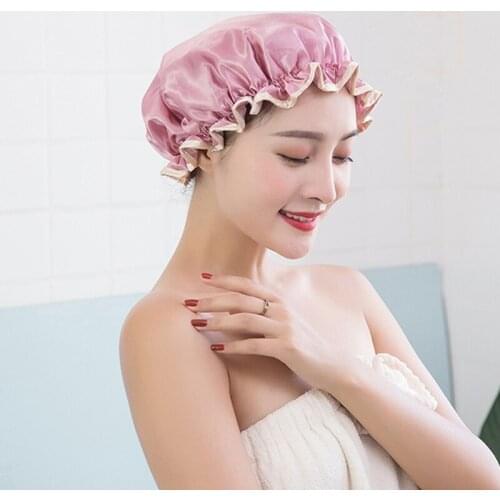 Thickened Adult Double-layer Bath Hat Waterproof Double Layer Shower Hair Cover Women Supplies Shower Caps Bathroom Accessories