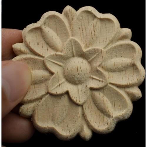 Vintage Unpainted Wood Carved Corner Onlay Applique Frame for Home Furniture Wall Cabinet Door Decor Crafts