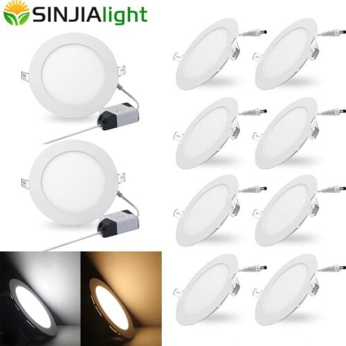 10pcs/lot 6W 9W 12W Recessed Ceiling Lamp Dimmable Round LED Panel Light Downlight Led Lights for Bedroom Kitchen Dining Room