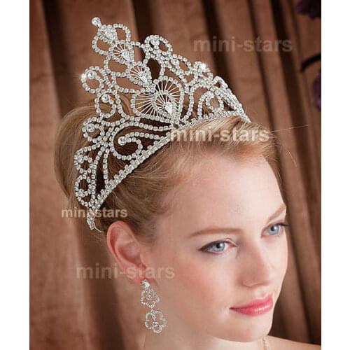14.5cm High Crystal Tiara Large Crown Woman Hair Jewelry Rhinestones Wedding Crowns Tiaras Hairwear Bride Accessories Handmade