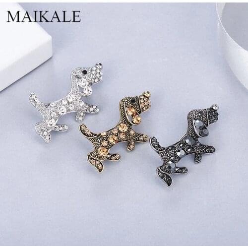 MAIKALE Vintage Crystal Dog Brooch Pins Rhinestone Animal Brooches for Womens Clothes Kids Bag Accessories Broche Charm Gifts