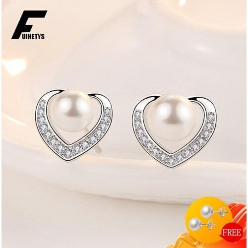 BaliJelry Fashion 925 Silver Pearl Earrings Heart-shaped Stud Earring Jewelry Accessories for Women Wedding Engagement Wholesale