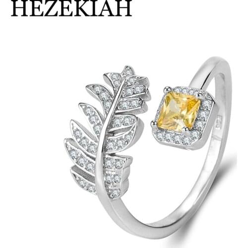Hallowmas 925 Sterling Silver Feather AAA Zircon Yellow Diamond Crystal Ring Hot Style Elegant Women Luxury Jewelry Love Gift