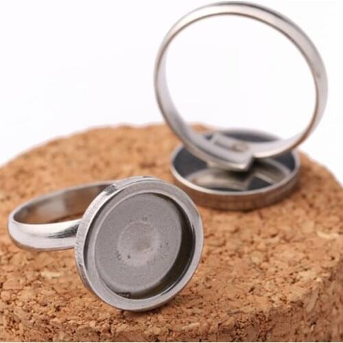 10pcs 6 8 10 12mm Stainless Steel Cabochon Adjustable Finger Ring Base Settings Diy Blank Rings Bezel for Jewelry Making