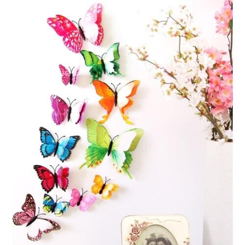 3D PVC Fridge Magnet Wall Stickers Simulation Butterfly Double Butterfly Magnet Butterfly Bright Set 12 Pack