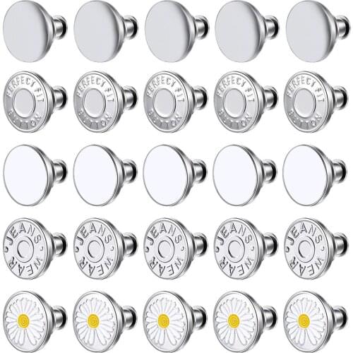 5Pcs Snap Fastener Metal Flatback Buttons Clothing Jeans Perfect Fit Adjust Button Self Increase Reduce Waist Free Nail Sewing