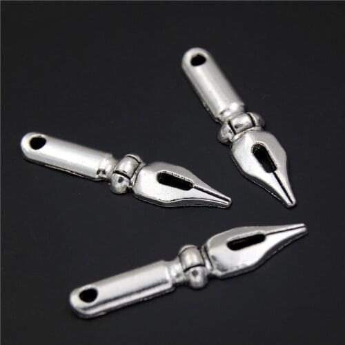 50pcs Metal Tibetan Silver Color Charms Fountain Pen Pendants For Diy Necklace Bracelet Jewelry Making A2344