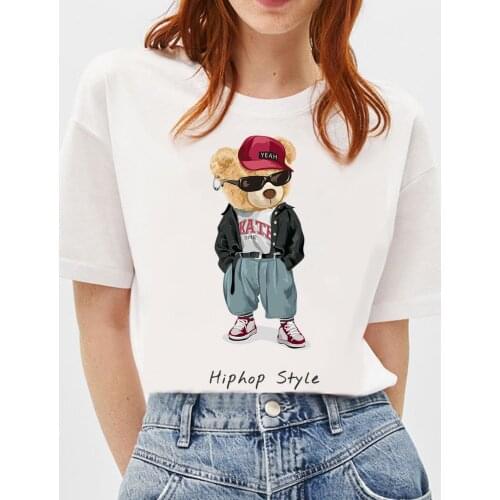BLINGPAW Minimalist Graphics T-shirt Hiphop Style Teddy Bear Fashion Short-sleeved Tops Tees O-Neck Casual 100% Cotton Harajuku