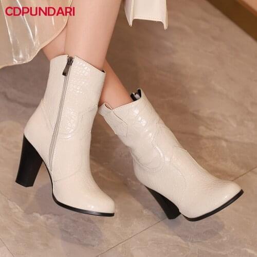 Ladies Black White High Heels Ankle Boots For Women Autumn Winter Casual Short Boots Tacones Shoes Bottines Femme Botines Mujer