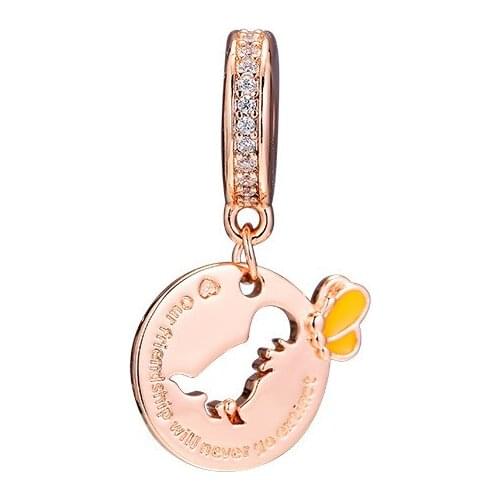 Rose Golden Dinosaur Pave Stones Dangle Charm Beads for Jewelry Making Fashion DIY Charms for Silver 925 Bracelets Women Jewelry