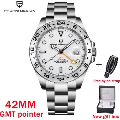 Pagani Design 2021 New Fashion Simple Men' Automatic Mechanical Watch Waterproof Sapphire Stainless Steel GMT Watch Reloj Hombre