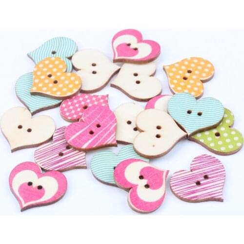 20pcs mixed love heart Pattern Wooden buttons Botones Handmade Accessories Decoration Scrapbooking Crafts 23x25mm