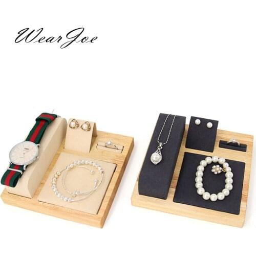 Wooden Set Jewelry Display Stand Tray Platform Earring Ring Necklace Bracelet Watch Jewellery Organizer Multi-Purpose Decorative