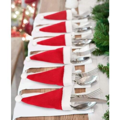 35pcs Hot Mini Christmas Hat Tableware Holder Bag Merry Christmas Small Hat Party Dinner Knife Fork Set Pocket Cover Home Decors
