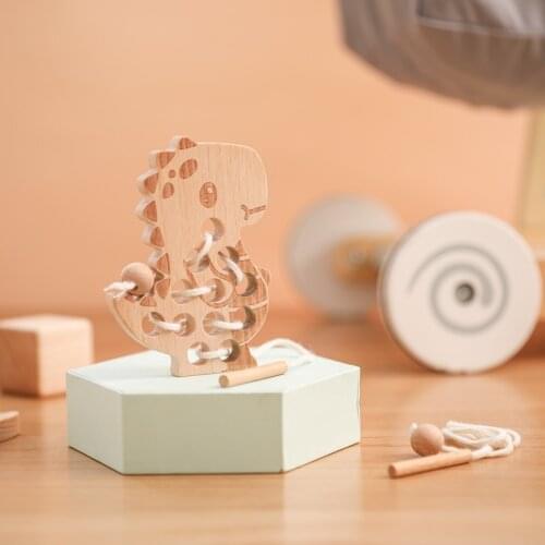 Child Dinosaur Blocks Wooden Toys Baby Balance Block Jenga Toy Montessori Educational Natural Wood Safety Toys