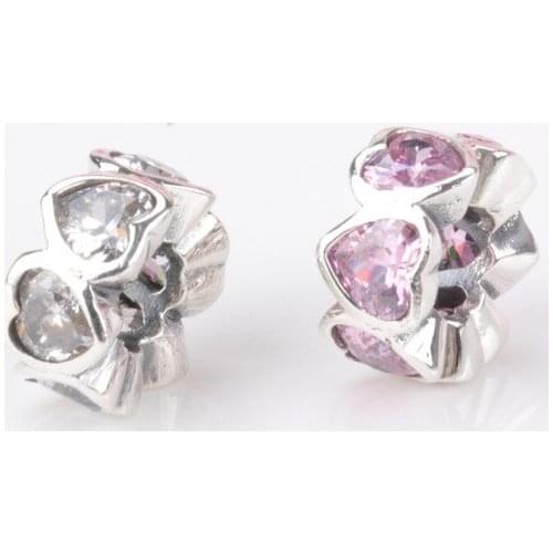 Authentic S925 Sterling Silver Shining Zircon Heart-shaped Spacer Beads Fit Original Bracelets Women Jewelry Gift