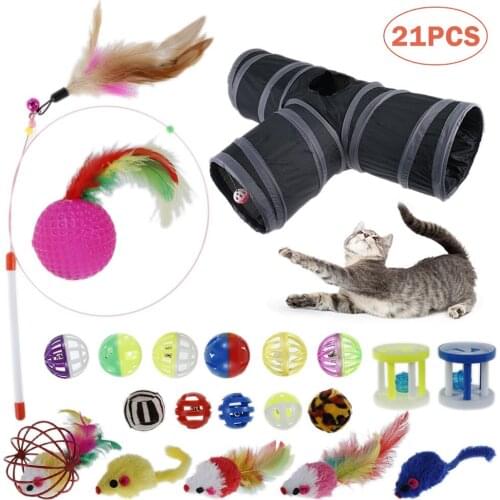 Pets Cat Toys Mouse Shape Balls Shapes Kitten Love New Pet Toy 21 Pcs Cat Channel Funny Cat Stick Mouse Supplies Value Package
