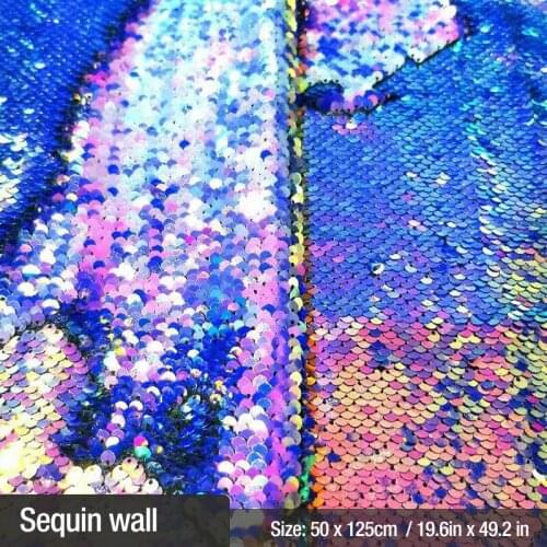 50x125cm Colorful Shiny Double Face Reversible Sequins Fabric DIY Shoes Sewing Cloth Decoration sequin wall sticker Wall Cloth